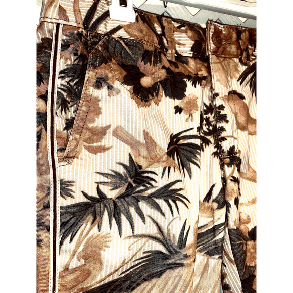 25P Chino by Anthropologie Tropical Bird Pants Dress Stripe Tan Relaxed Stretch - Picture 13 of 16